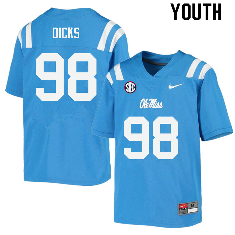 Youth #98 Jaden Dicks Ole Miss Rebels College Football Jerseys Sale-Power Blue